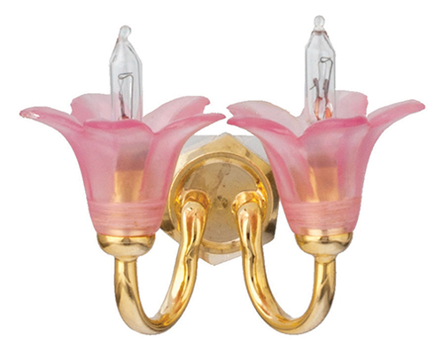 Double Pink Tulip Brass Sconce